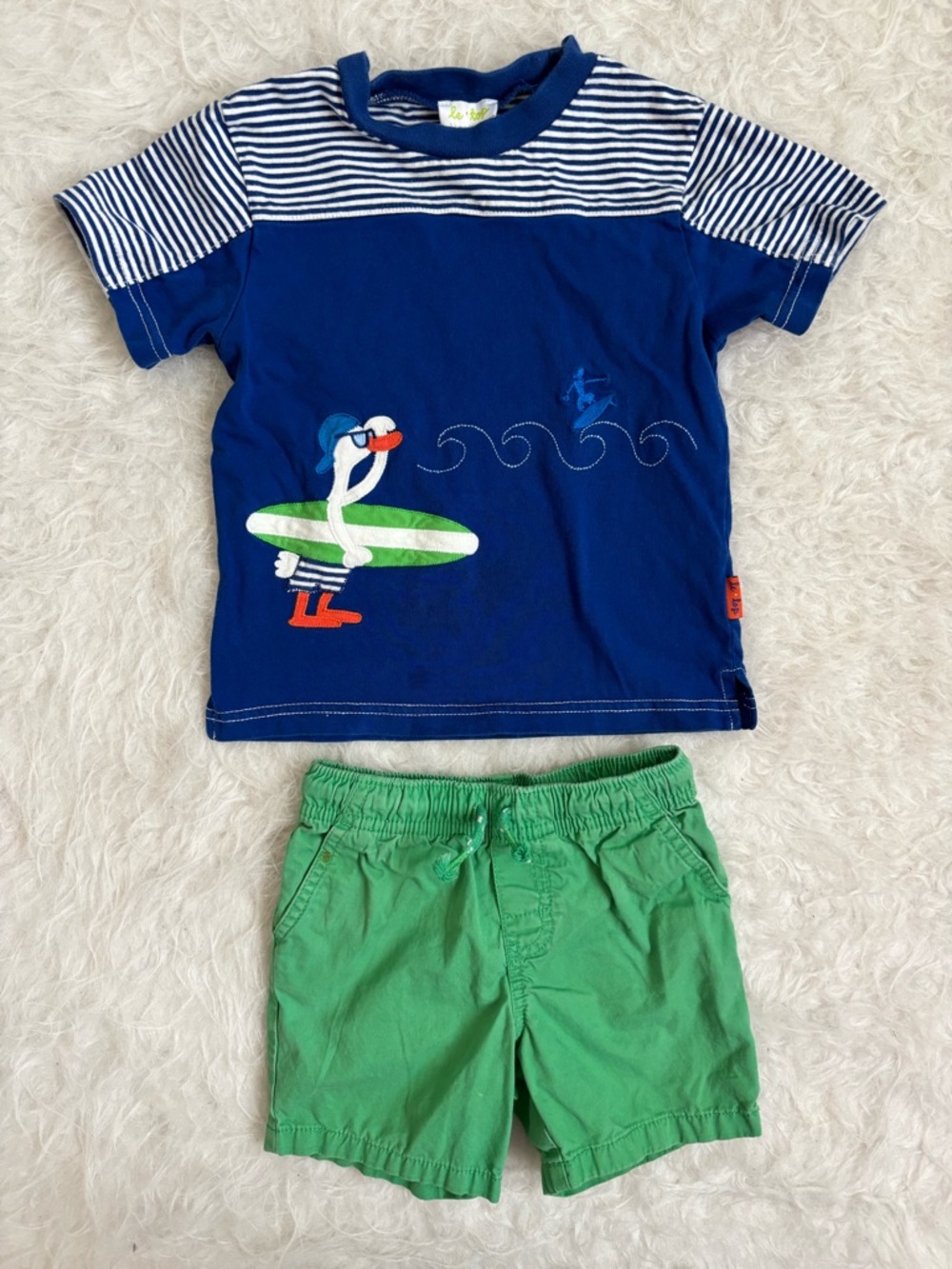Le Top Toddler Boy Blue Coastal Surf Tee with Coordinating Preppy Board Shorts